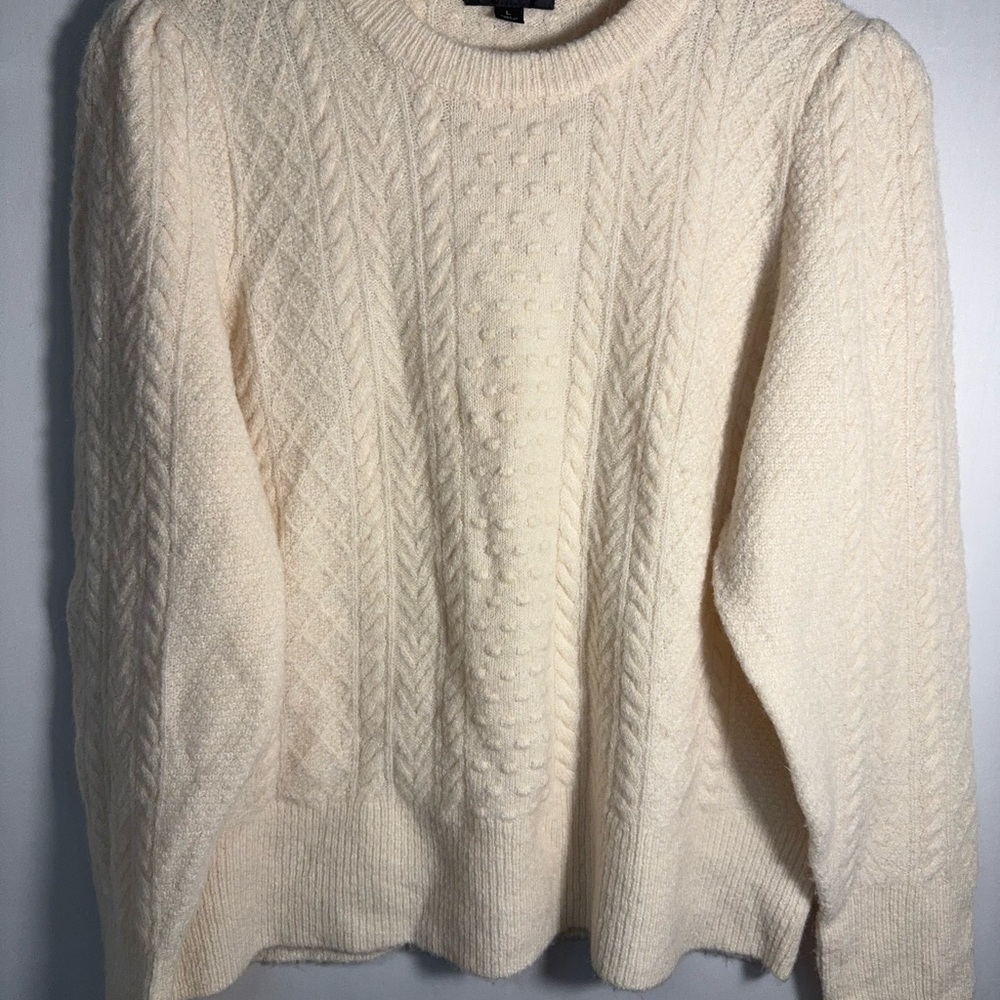 J. Crew Women's Cream Cable Knit Sweater Merino Wool Blend